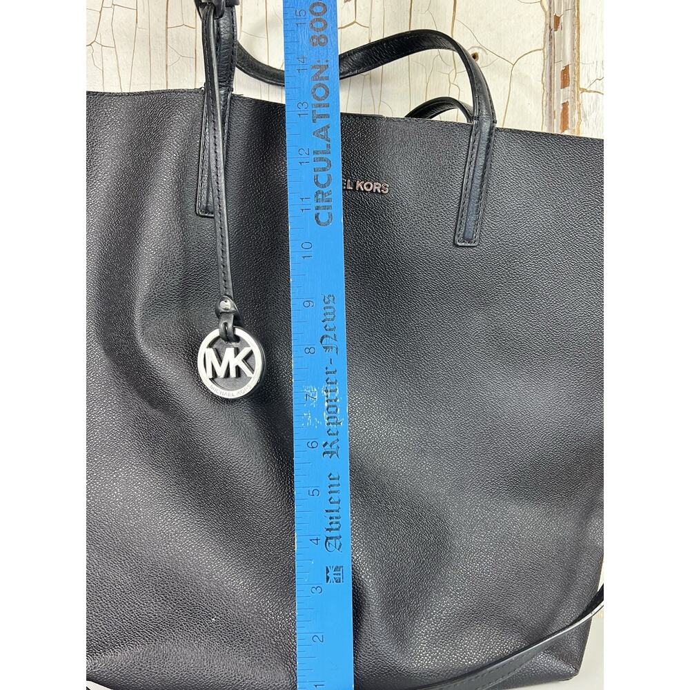 Michael Kors Hayley Black Coated Leather Large Tote Purse Double Handles W Strap - Picture 13 of 16